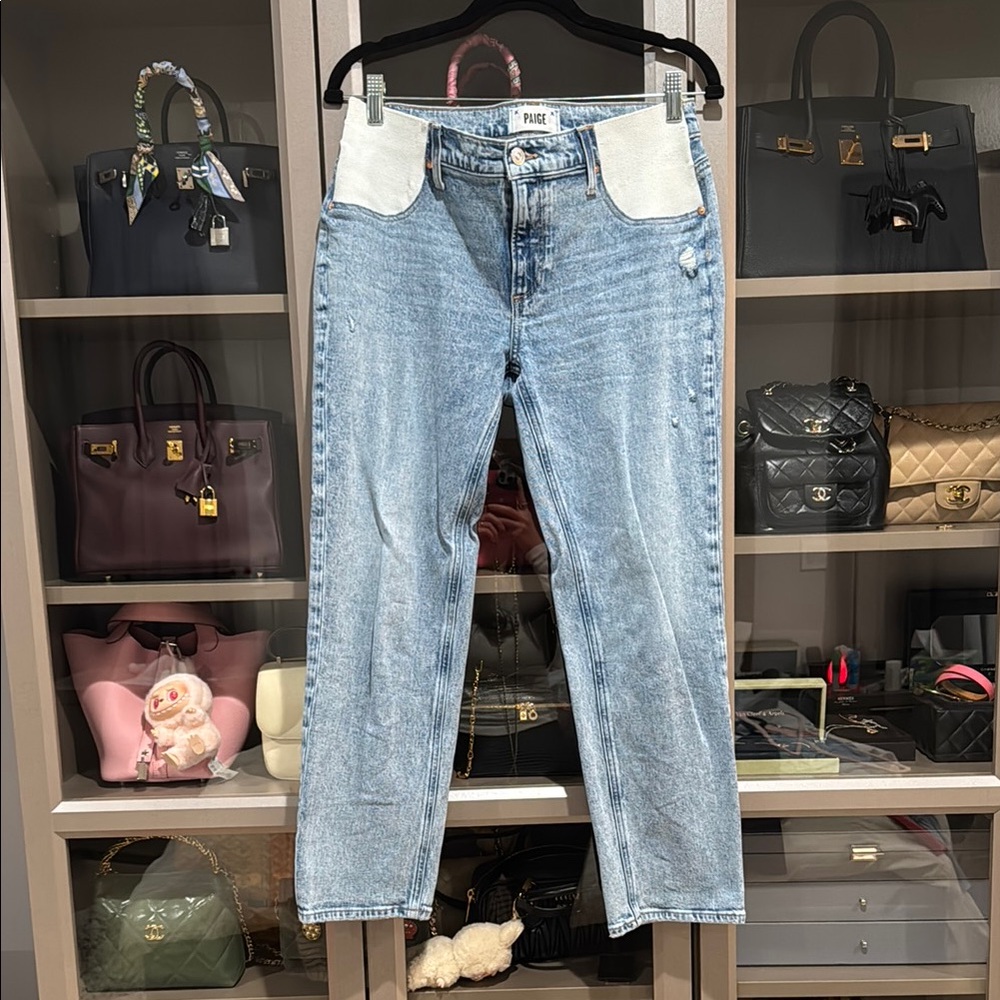 Paige Blue Denim Jeans with White Accents